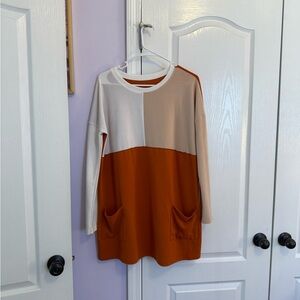 Color Block Long Sleeve Tunic with Pockets